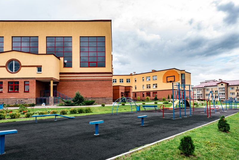 exterior view of a modern public school