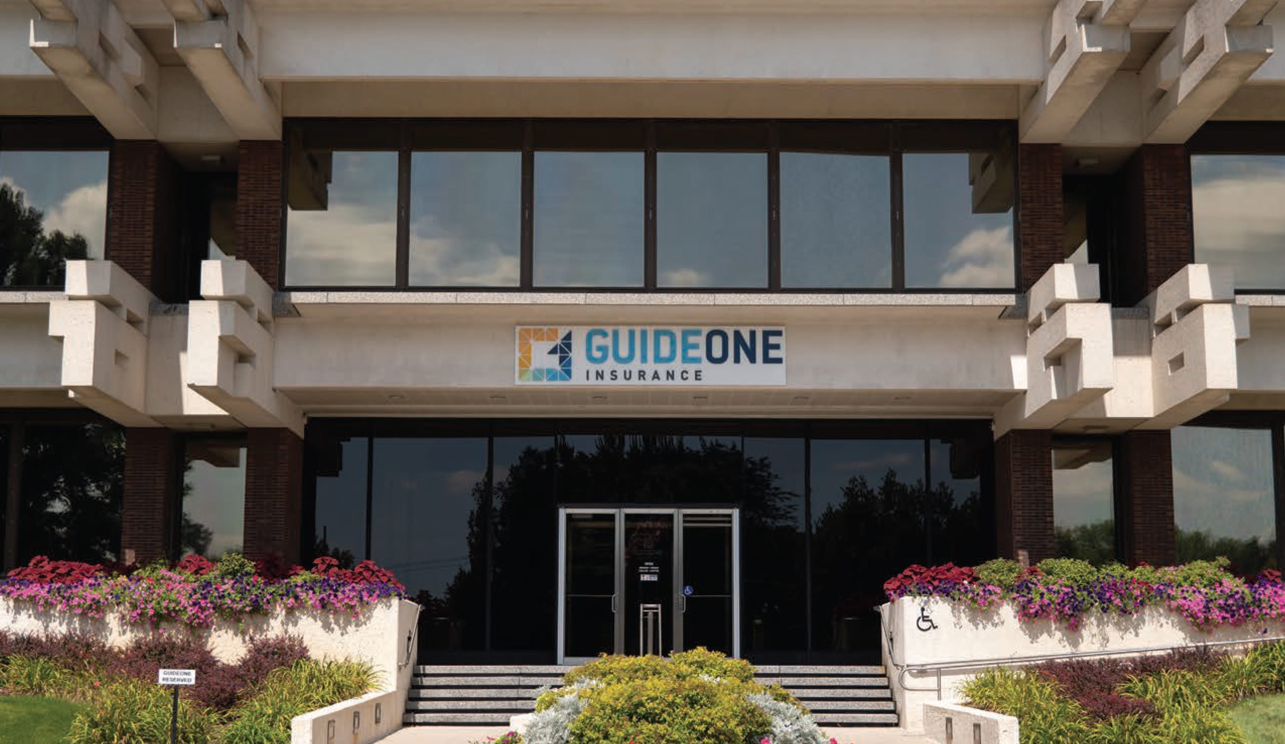 front of GuideOne building